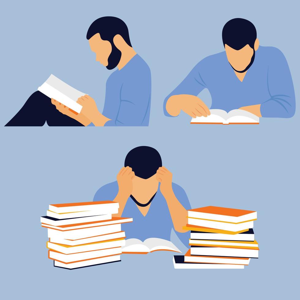 Illustration man reading book set vector