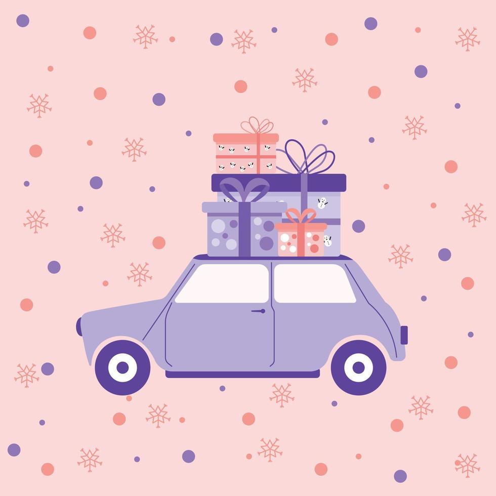 Ilustración de gráficos vectoriales de coche trae regalos de navidad vector