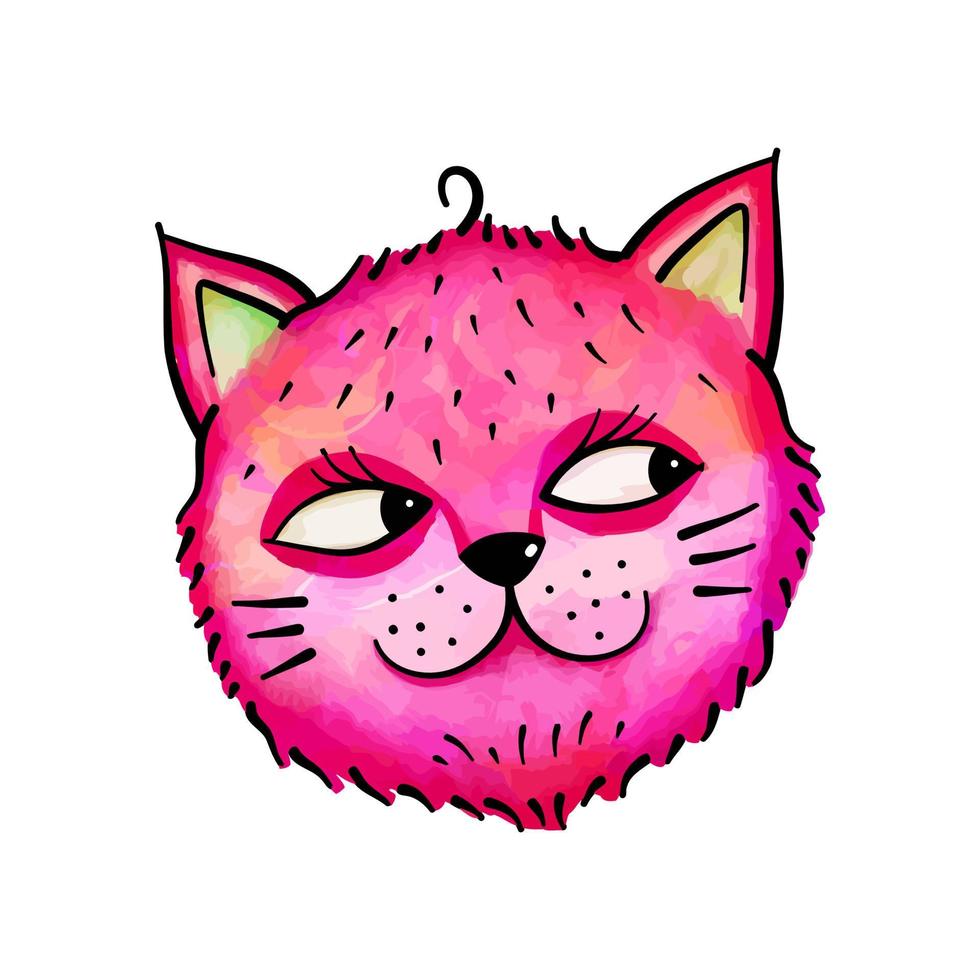 Cute Pink Cat Portrait Doodle vector