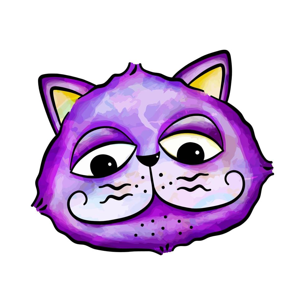 Watercolor Purple Cat Face Portrait vector