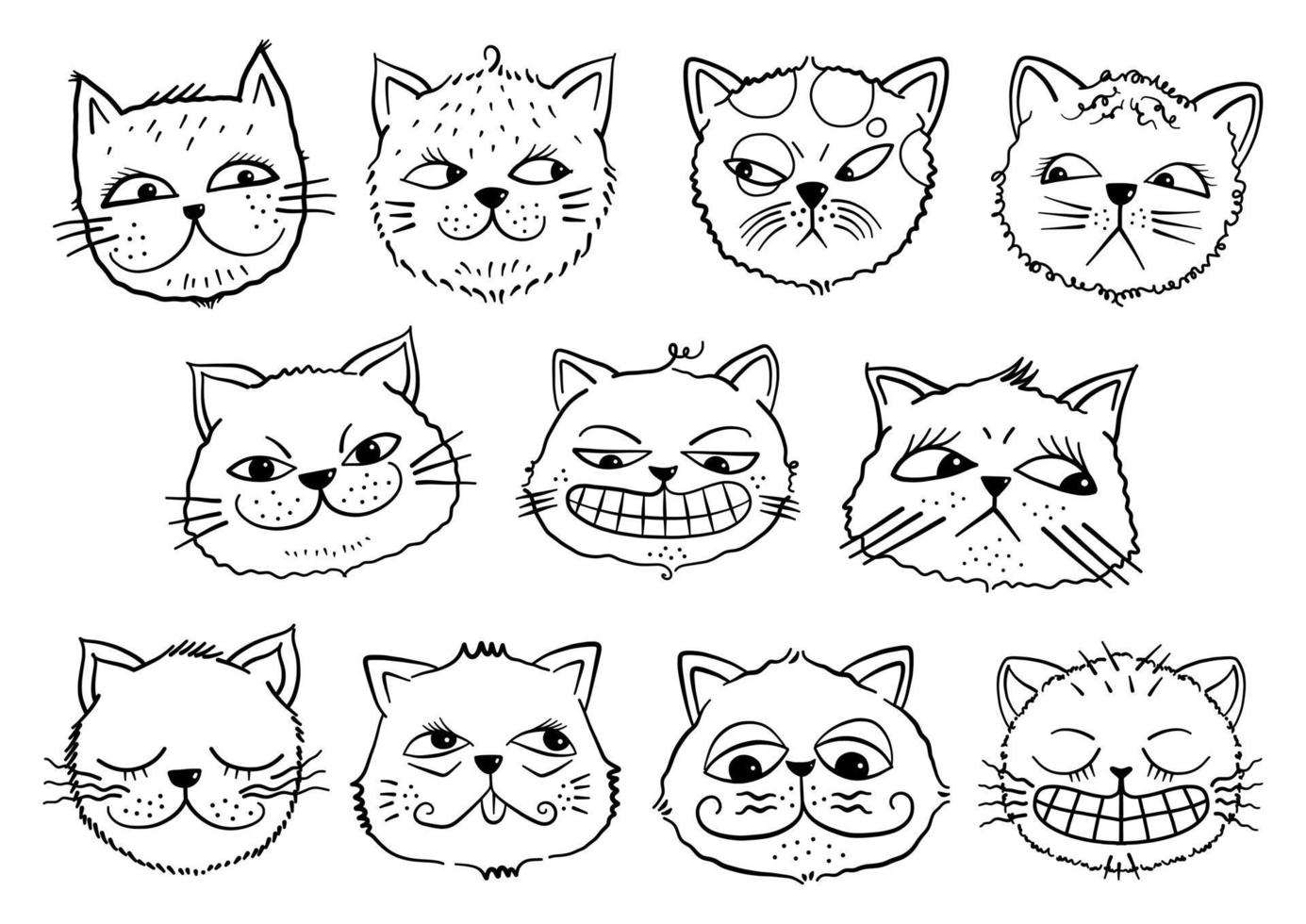 garabatos graciosos lindos de la cara del gato vector