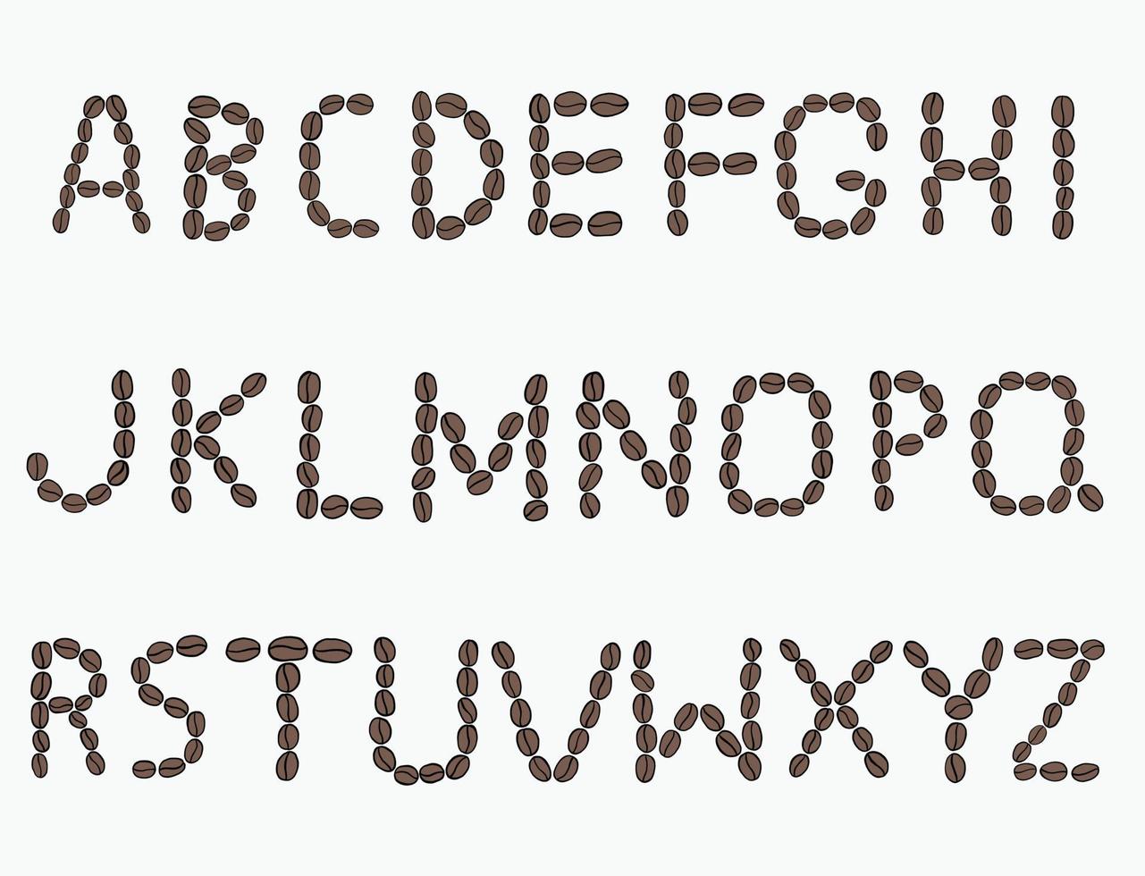 dibujo a mano alzada del alfabeto de los granos de café en el fondo blanco. vector