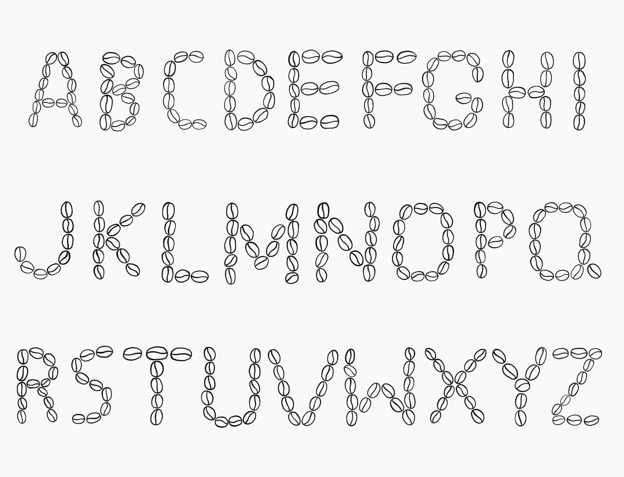 coffee beans alphabet hand drawing on white background. vector