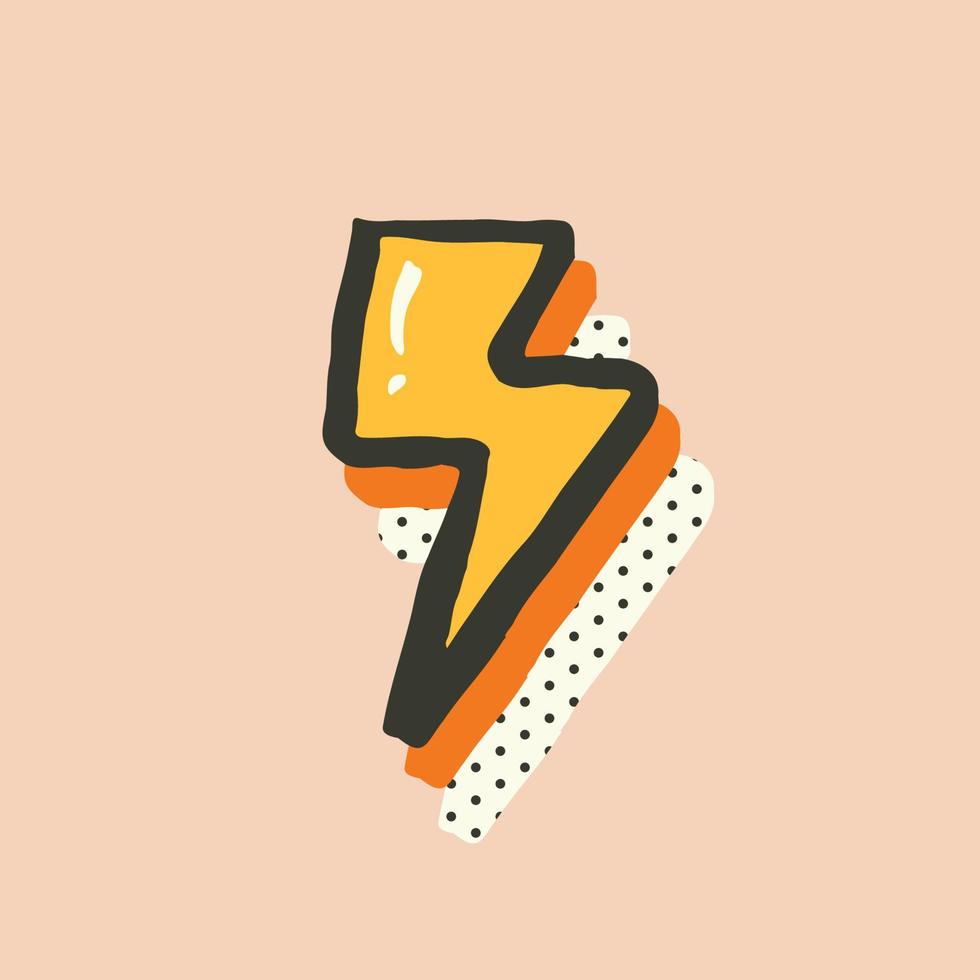 Lightning flash pop art card. Electric retro sign. Hand draw vector illustration