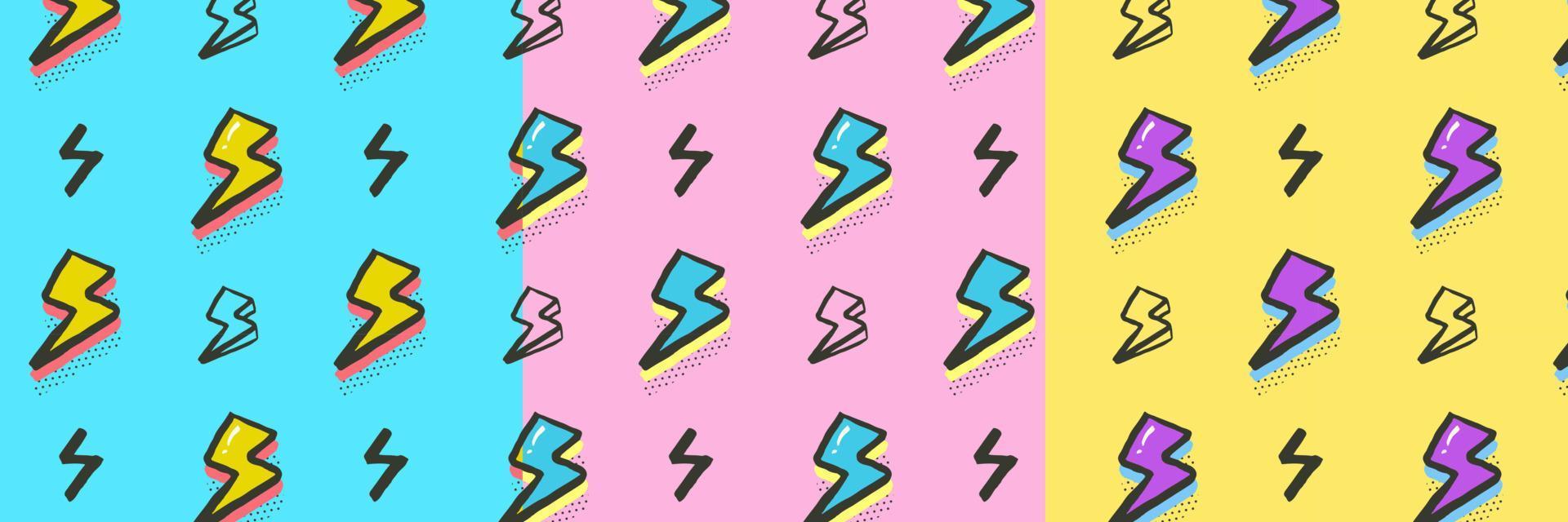 Lightning flash pop art seamless pattern. Electric retro sign. Hand draw vector illustration