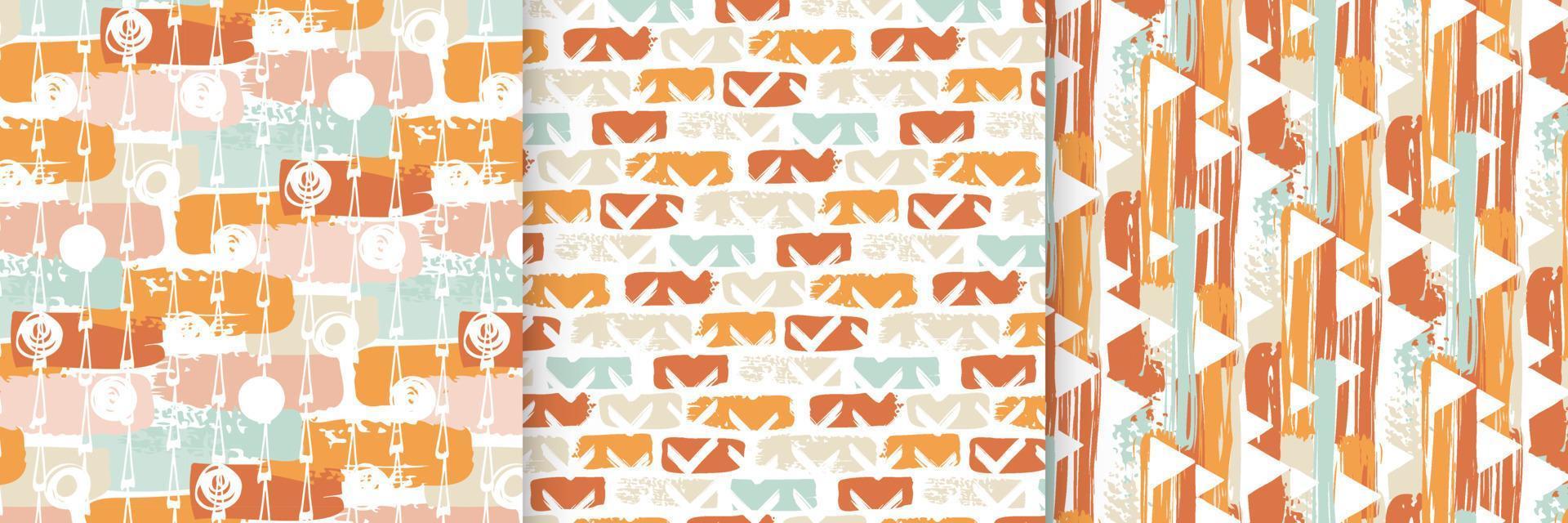 Abstract seamless patterns with brush stroke and marker. Hand drawn doodle shapes, marks and lines. Vector