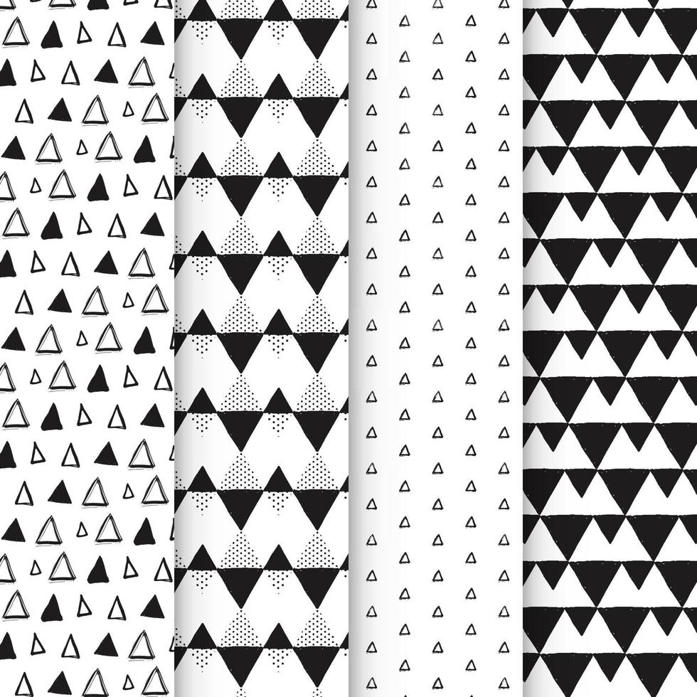 Black and white seamless patterns with ink brush and marker. Hand drawn doodle shapes, marks and lines. Vector