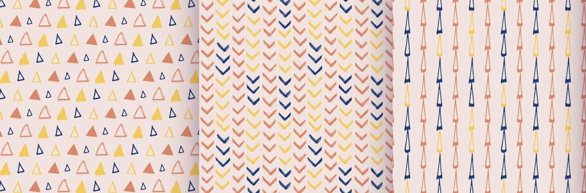 Abstract seamless patterns with brush stroke and marker. Hand drawn doodle shapes, marks and lines. Vector