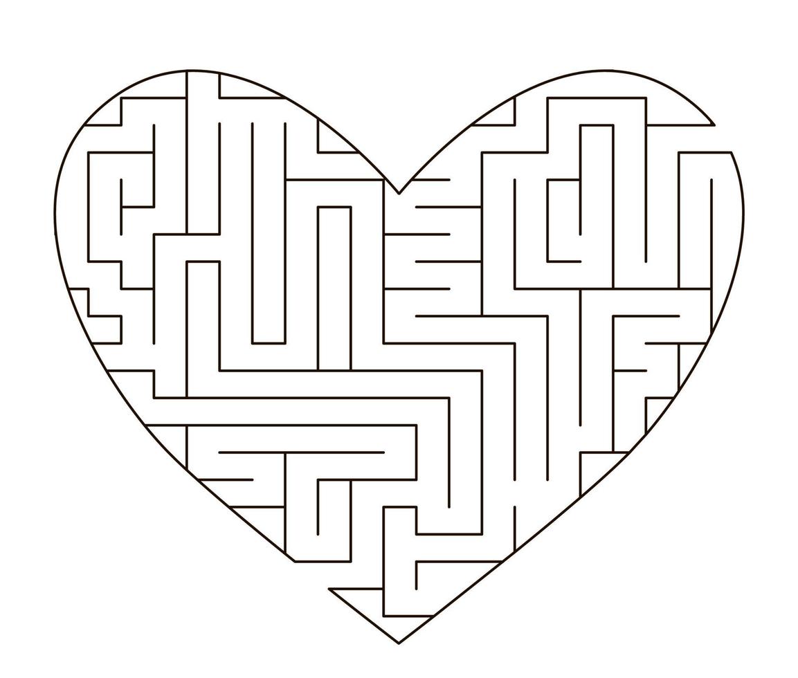 Vector heart shaped maze template. Blank black and white labyrinth isolated on white background. Preschool printable educational activity or game sample. Saint Valentine day puzzle