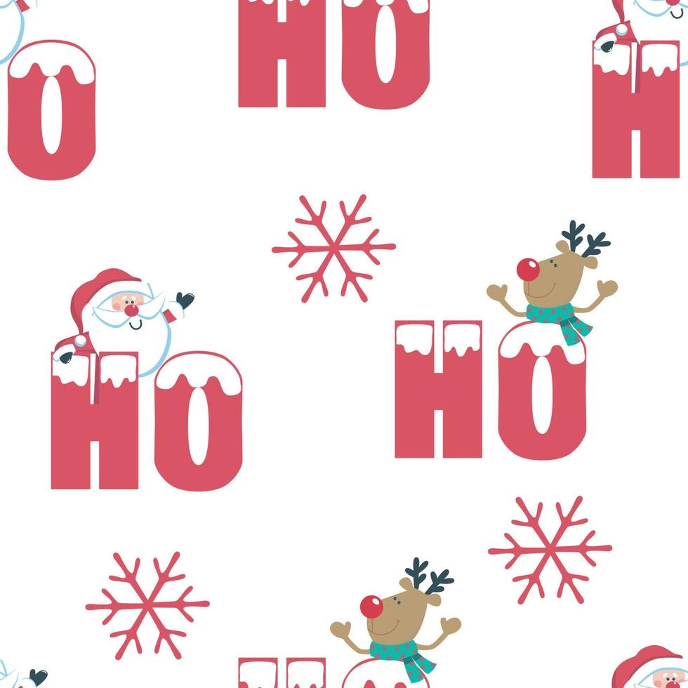 Christmas seamless pattern ho ho ho with Santa and deer vector