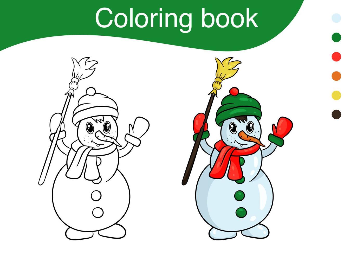 muñeco de nieve divertido para un libro para colorear o una página. estilo de dibujos animados de ilustración vectorial. vector