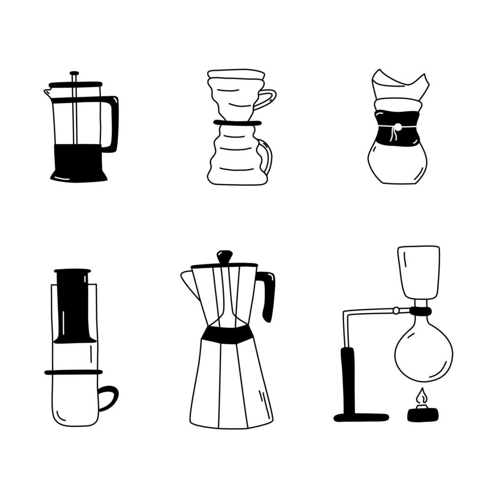 Brewing coffee methods guide. Manual coffee making styles infographic. vector