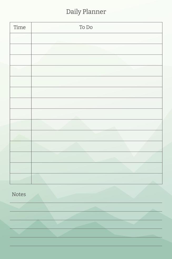 Daily planner template. to do tasks list and notes with column and row lining.  with abstract bright background of gradient peaks vector