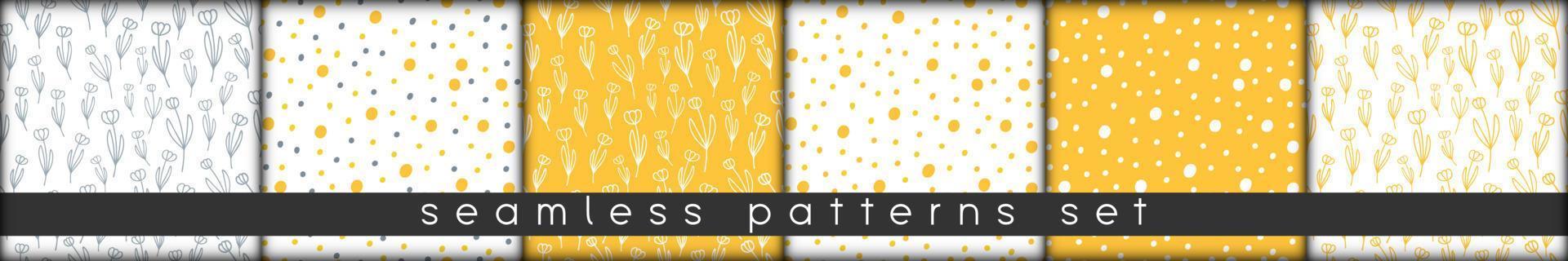 simple seamless patterns collection with hand drawn elements and matching colors vector