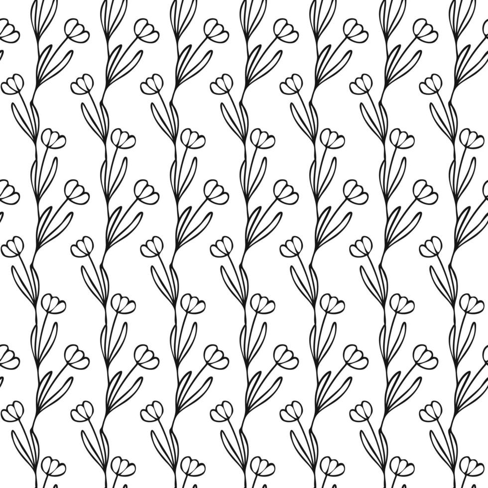 simple patrón sin costuras con flor de tulipán botánico floral elementos lineart dibujados a mano, monocromo en blanco y negro vector