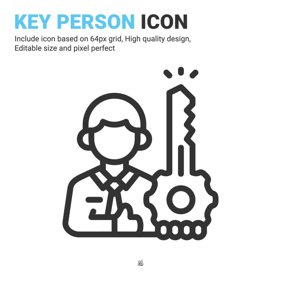 Key person icon vector with outline style isolated on white background. Vector illustration employee sign symbol icon concept for business, finance, industry, company, apps, web and all project