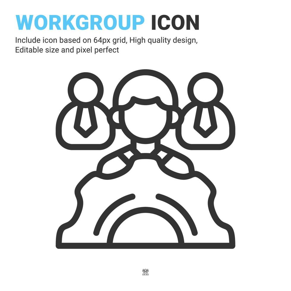 vector de icono de grupo de trabajo con estilo de contorno aislado sobre fondo blanco. ilustración vectorial concepto de icono de símbolo de signo de trabajo en equipo para negocios, finanzas, industria, empresa, aplicaciones, web y todos los proyectos