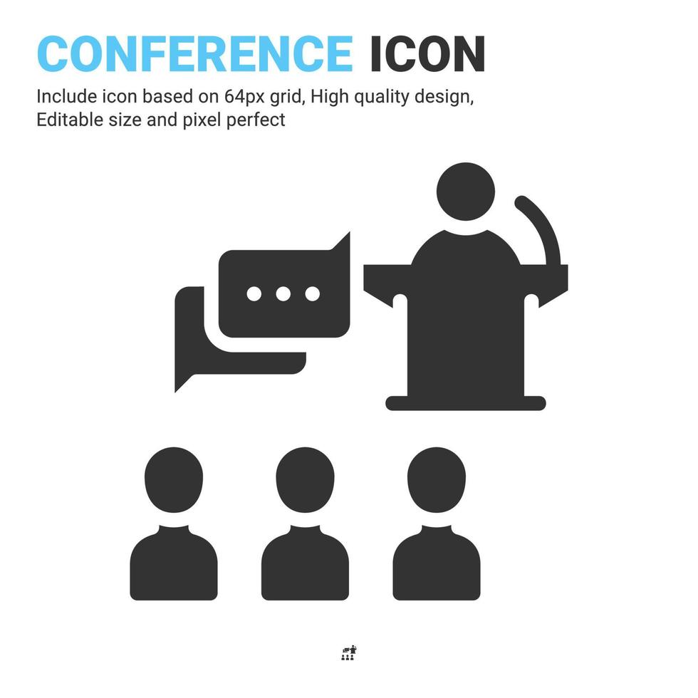 vector de icono de conferencia con estilo de glifo aislado sobre fondo blanco. concepto de icono de símbolo de signo de presentación de ilustración vectorial para negocios, finanzas, industria, empresa, aplicaciones, web y proyecto