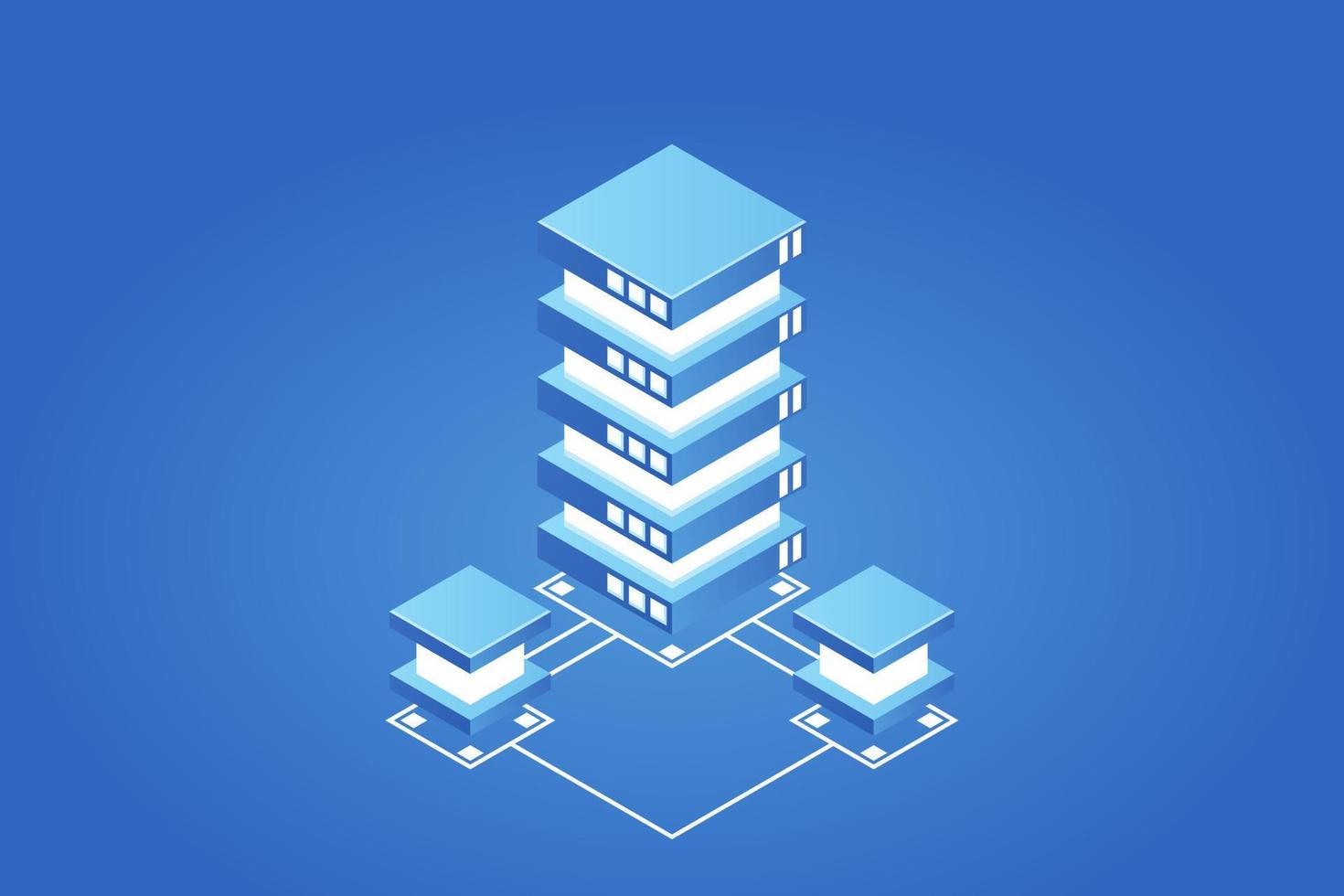 Transfer of user data to the server. Data flow. Data storage. Server. Digital space. Data center. Big Data vector