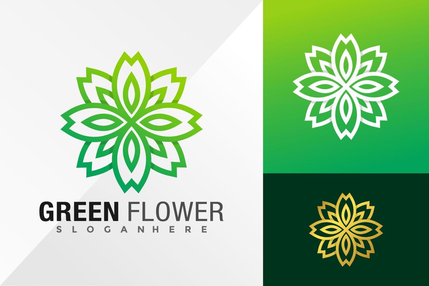 naturaleza, flor verde, logotipo, diseño, vector, ilustración, plantilla vector