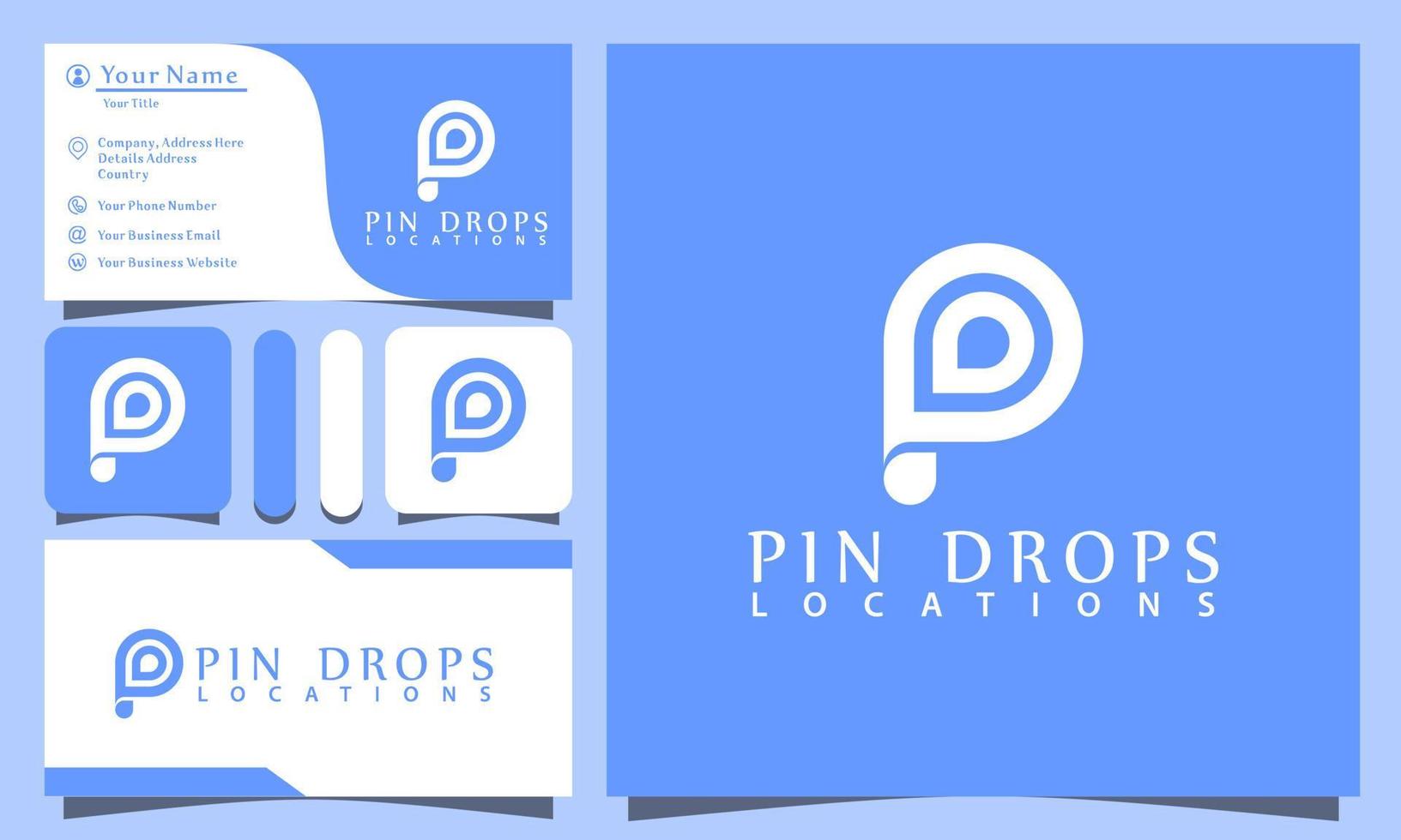 pin gotas ubicación logotipos diseño ilustración vectorial con estilo de arte de línea vintage, plantilla de tarjeta de visita de empresa moderna vector