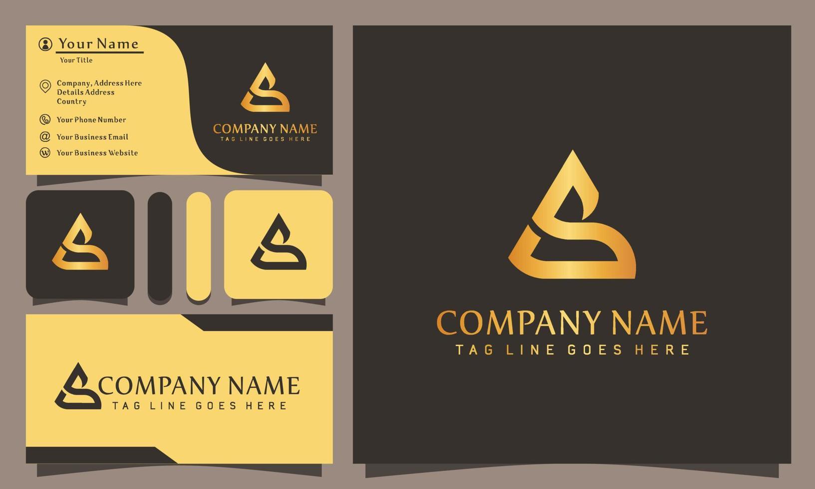 Gold letter S triangle luxury logos design vector illustration with line art style vintage, modern company business card template