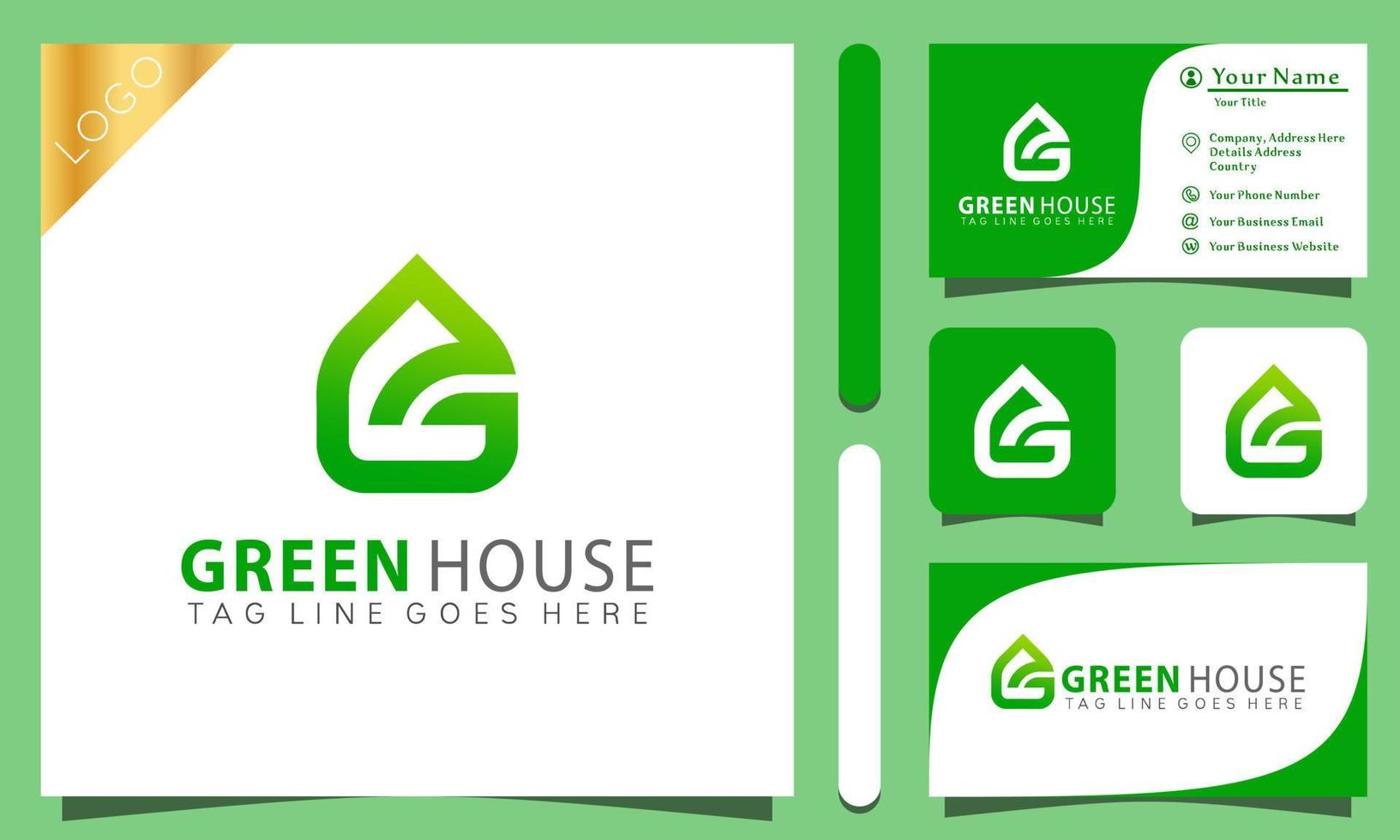 Nature letter G green house leaf logos design vector illustration with line art style vintage, modern company business card template