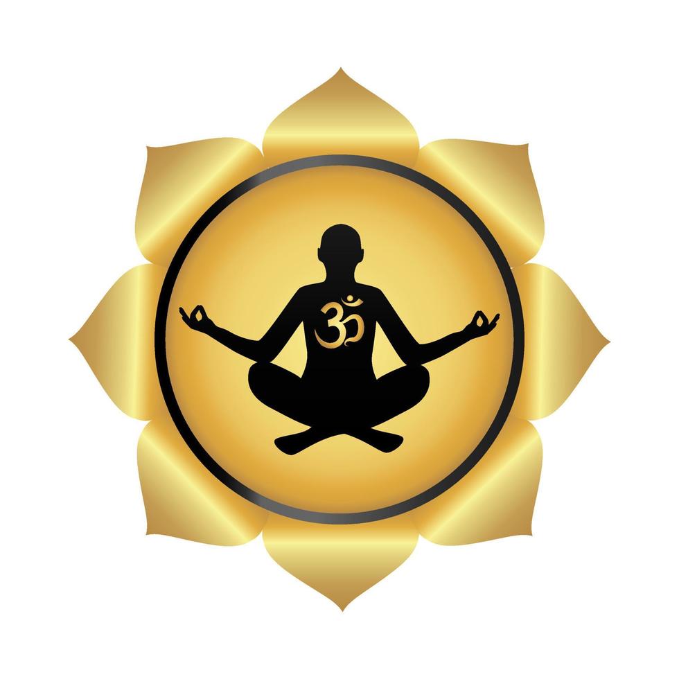 Black yoga silhouette, lotus, ancient Hindu mantra OM. Yoga symbol. Vector illustration.