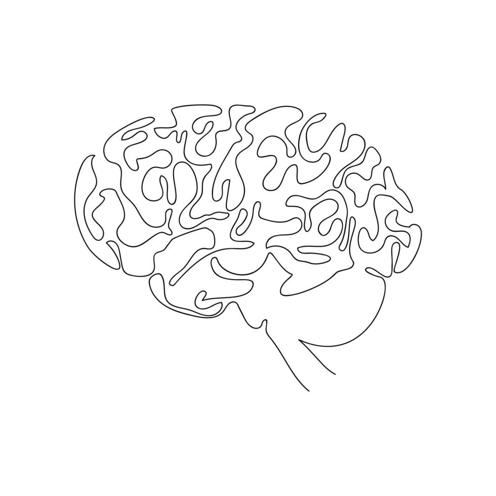 Brain drawn by one line. Anatomical sketch. Continuous line drawing a human organ. Vector illustration in minimal style.