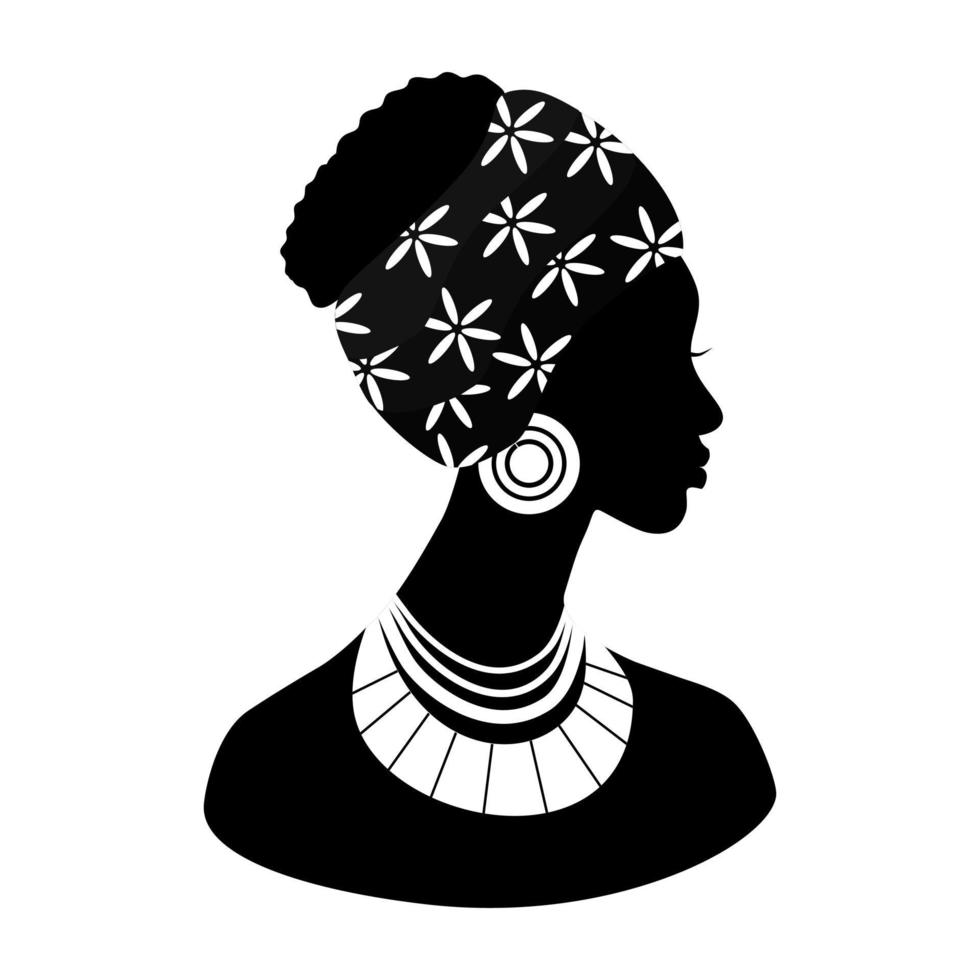 Portrait of a beautiful african american woman in profile. Black and white tones. Vector illustration.