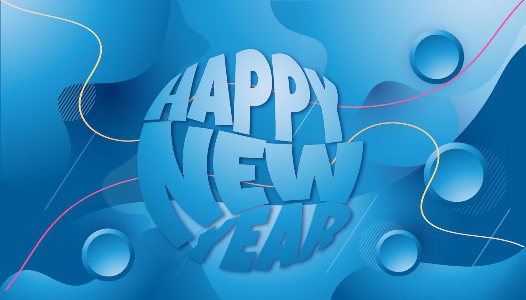 Happy New Year lettering on blue gradient vector background.