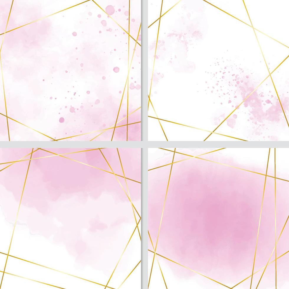 Fondo de color de salpicaduras de agua rosa con colección de marcos dorados vector