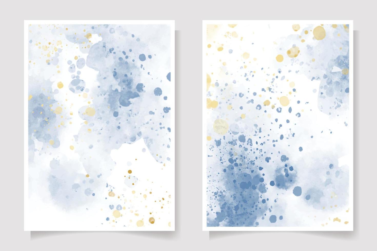 beautiful navy blue and golden watercolor wet wash splash 5x7 invitation card background template collection vector