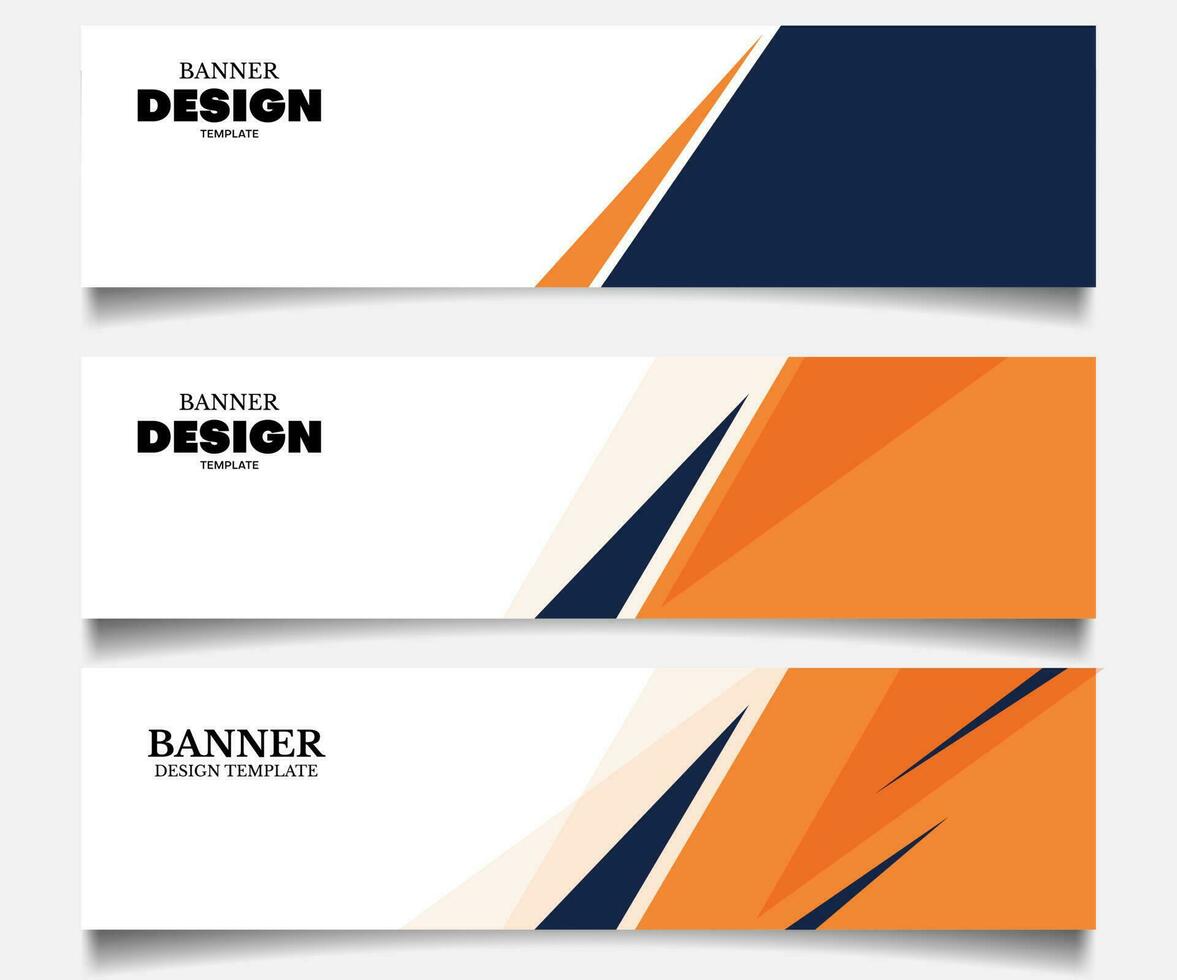 set of abstract web business banner background with dark blue and orange color vector