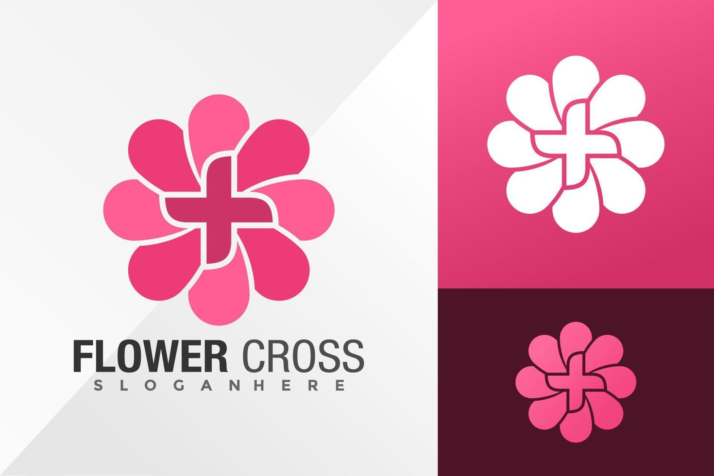 Flower Cross Logo Design Vector illustration template