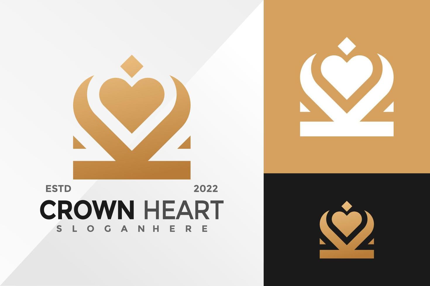 Letra k rey corona corazón plantilla de ilustración de vector de diseño de logotipo