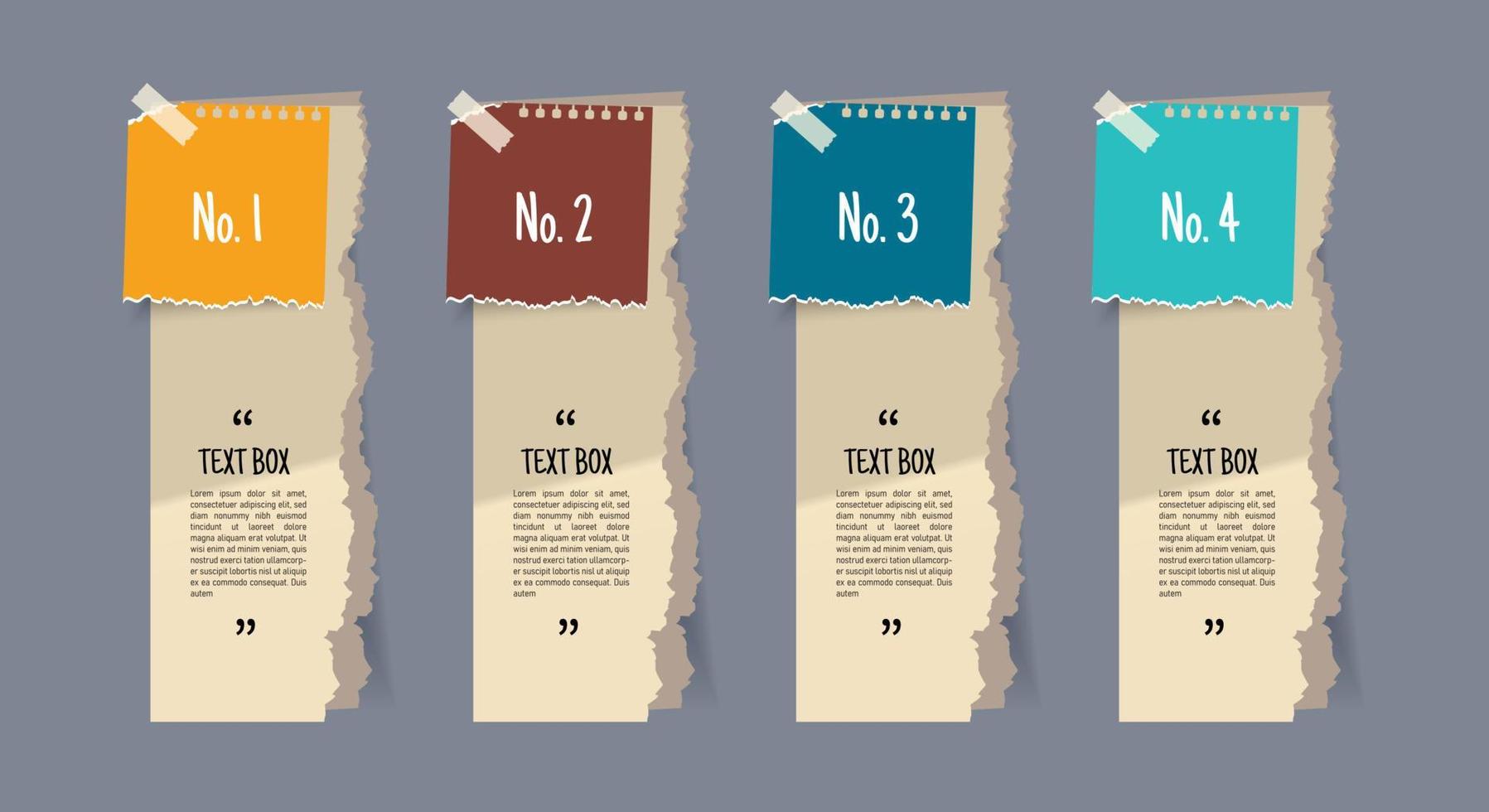 Text box design with note papers infographic. vector