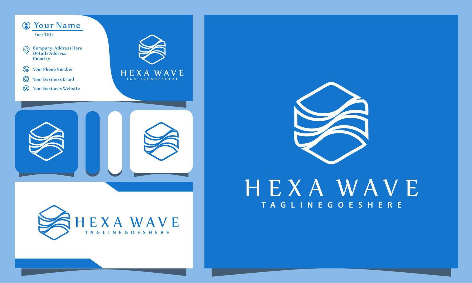 hexagonal waves logos design vector illustration with line art style vintage, modern company business card template