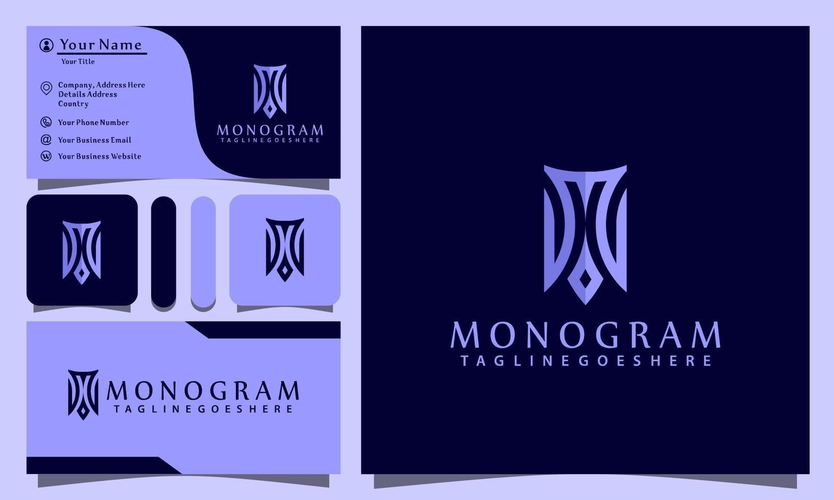 elegant monogram M luxury logos design vector illustration with line art style vintage, modern company business card template