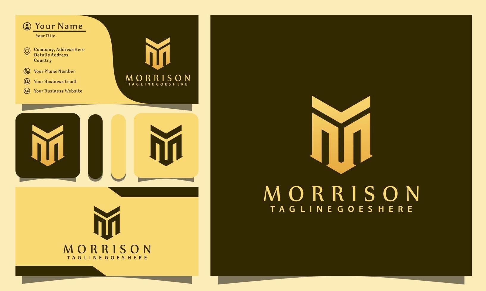 monogram M shield luxury logos design vector illustration with line art style vintage, modern company business card template