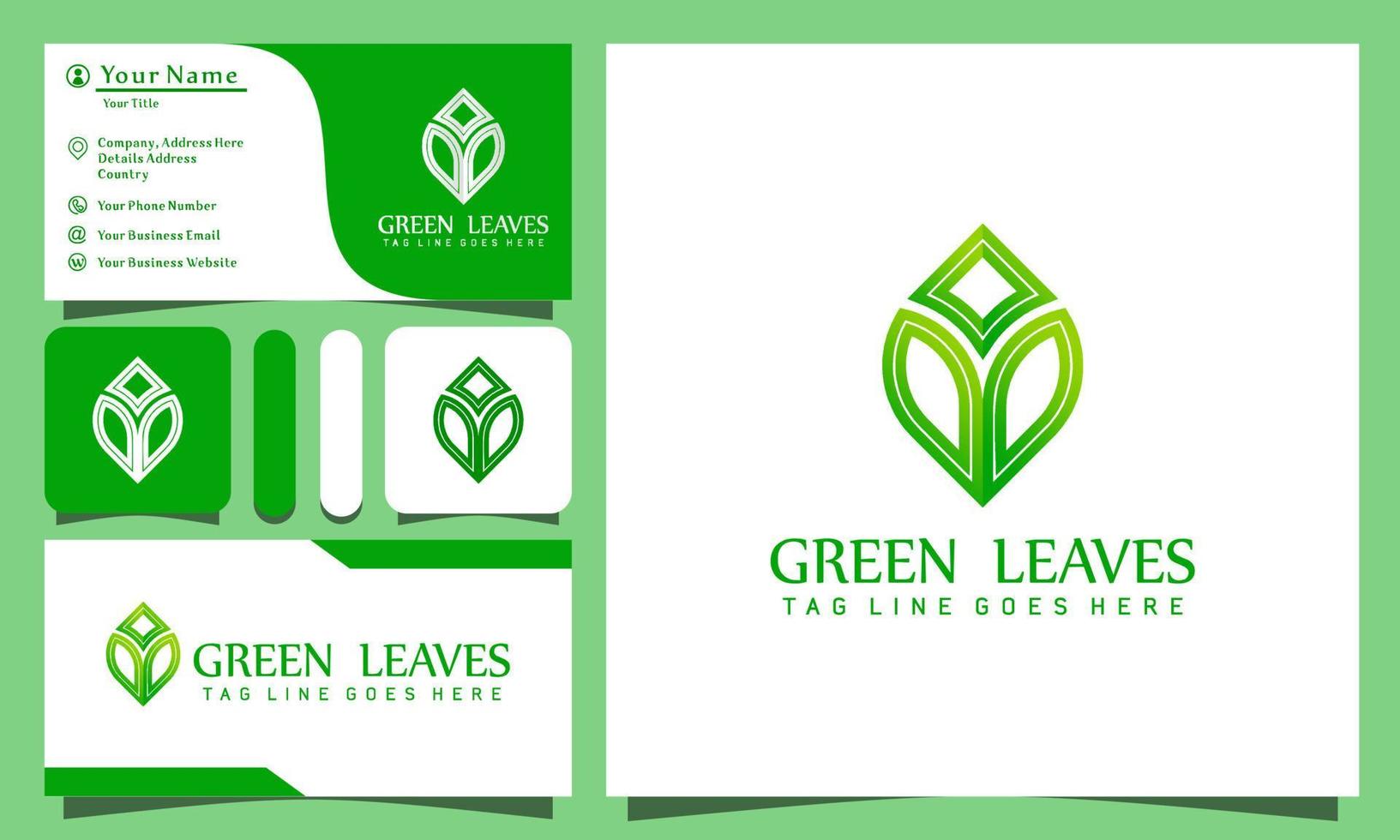 La naturaleza verde elegante minimalista deja la ilustración del vector del diseño de los logotipos con el estilo del arte de línea vintage, plantilla de tarjeta de visita de la empresa moderna