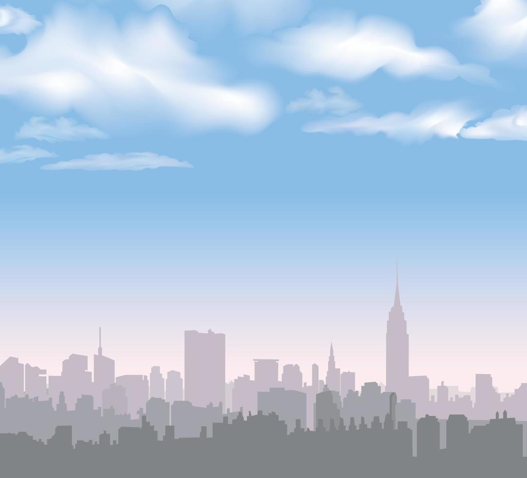 New York, USA skyline. NYC city silhouette with Liberty monument. American landmarks. Urban  architectural landscape. Cityscape with famous buildings vector