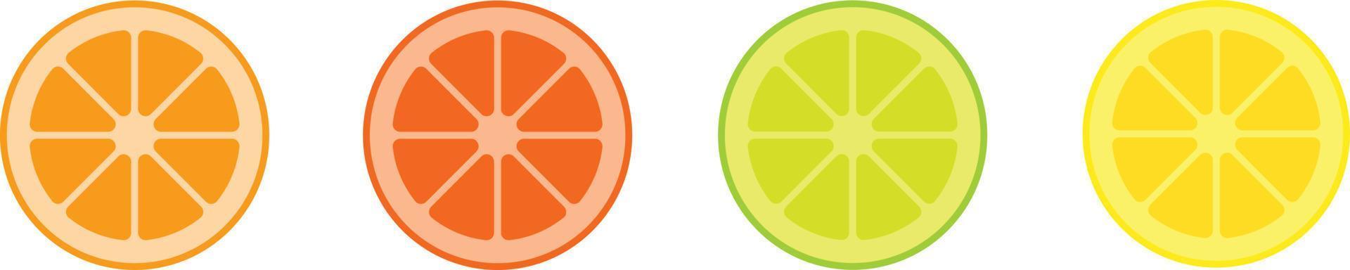 Citrus slice set. Lemon slice. Orange slice. Lime slice. Vector illustration
