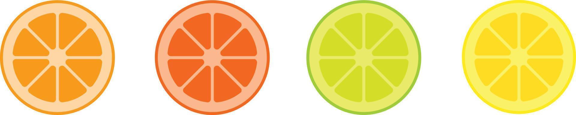 Citrus slice set. Lemon slice. Orange slice. Lime slice. Vector illustration