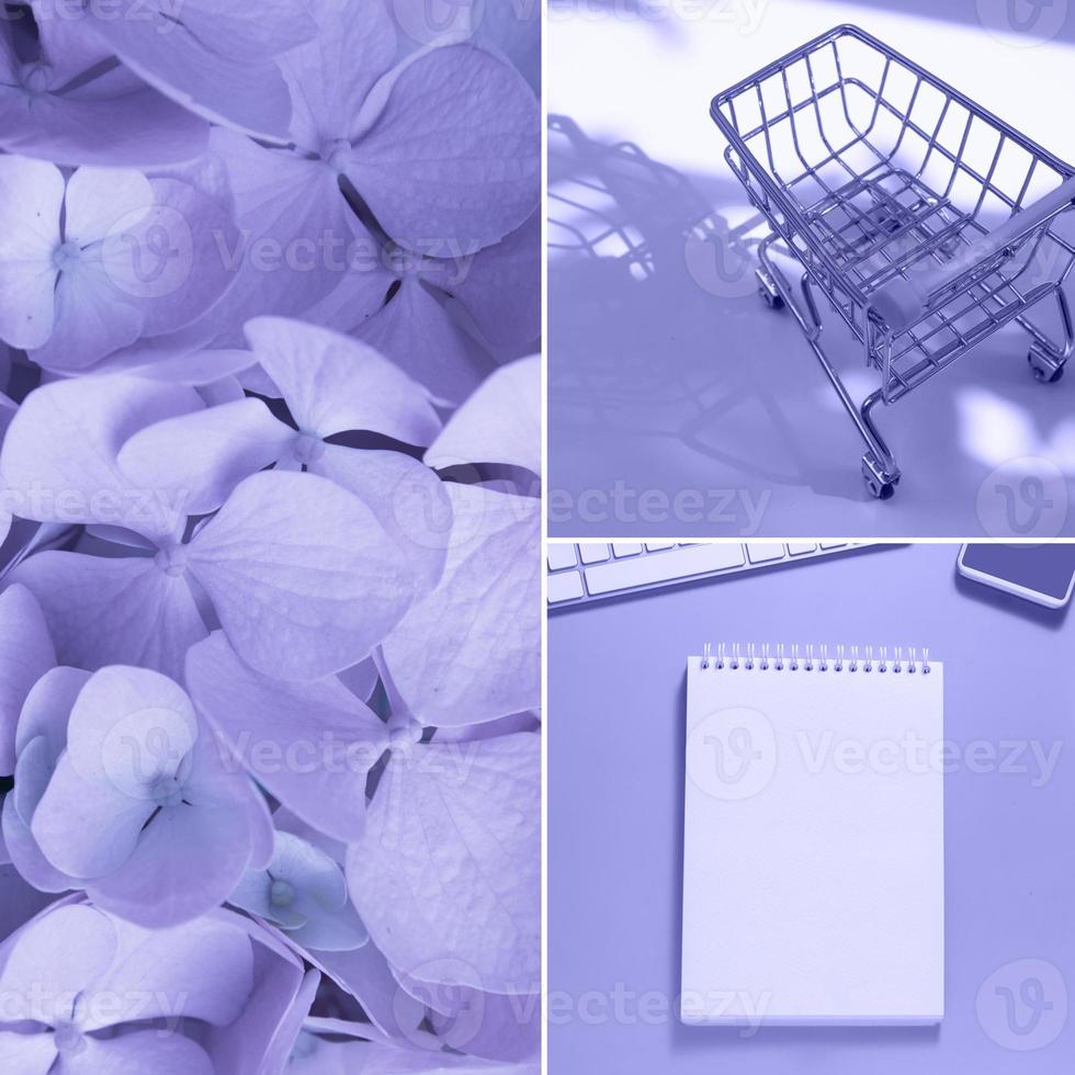 Creative collage in trendy very pery color of the 2022 photo