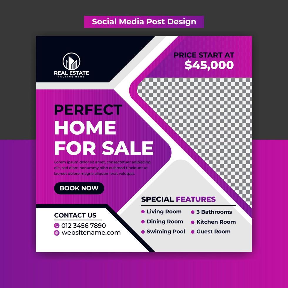Perfect Home for Sale Real Estate Social Media Post Design Template vector