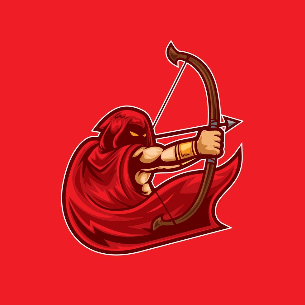 mascota de logotipo de dibujos animados de héroe arquero vector