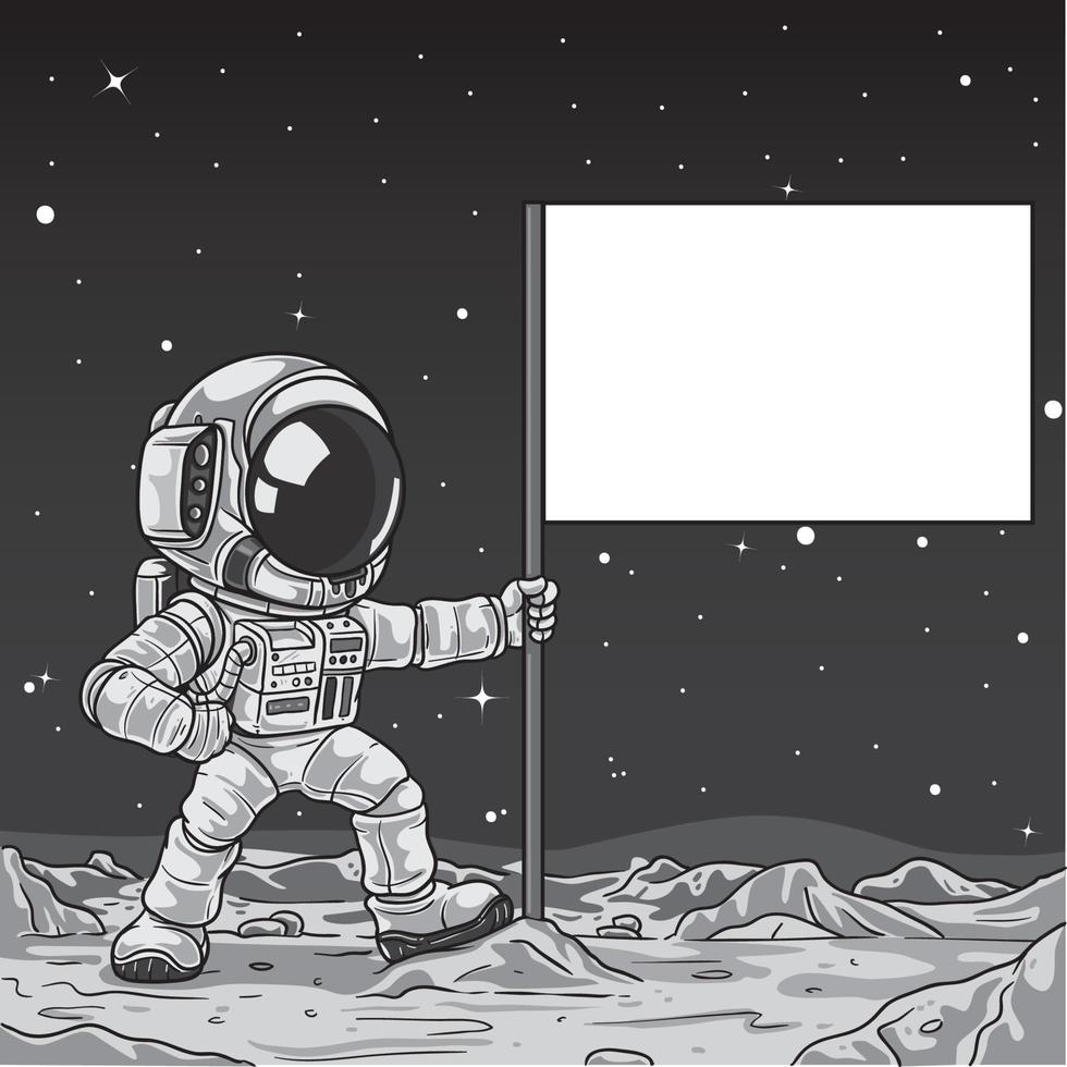 Astronaut raising flag in the moon vector