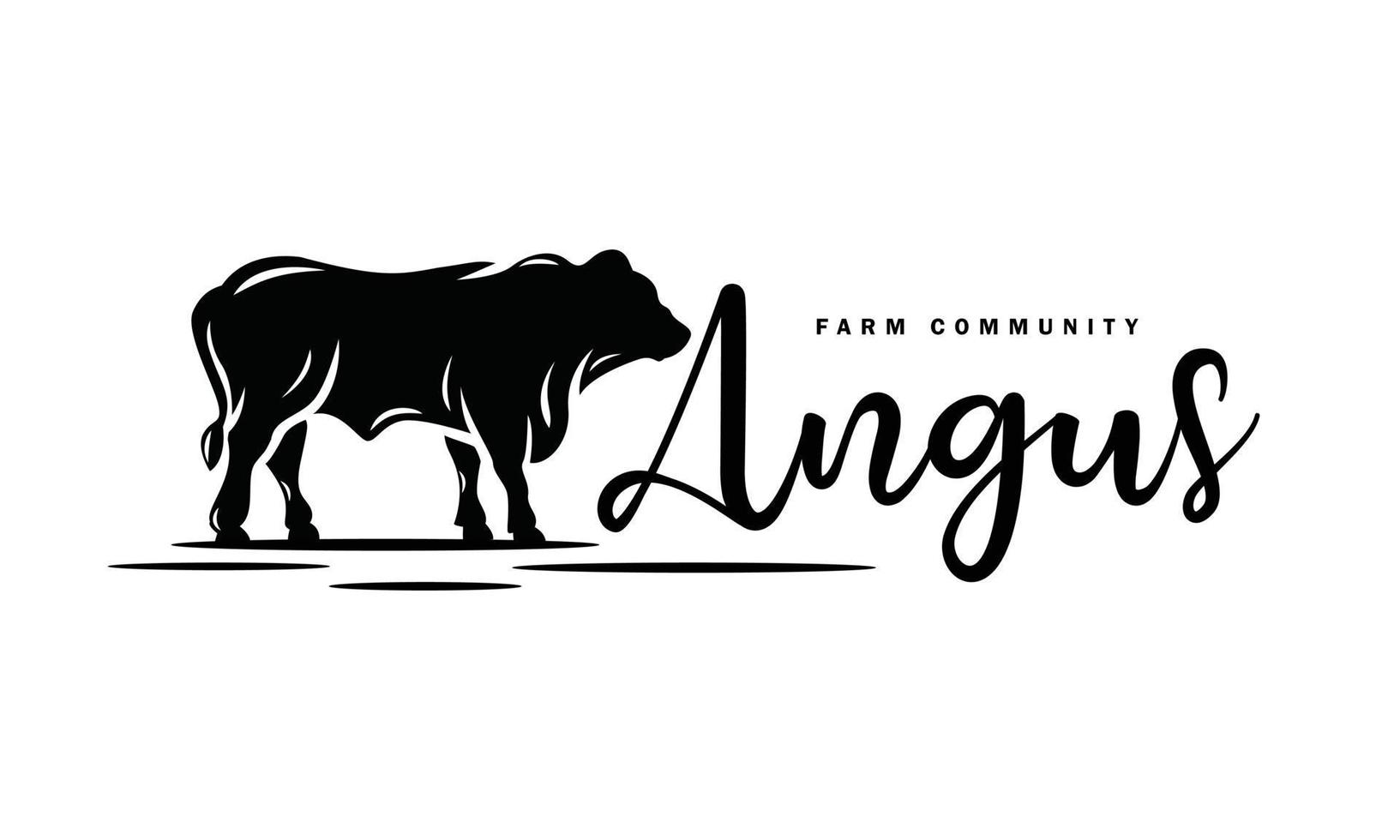 Angus farm, ganado, comunidad ganadera diseño de logotipo - ilustración de vector aislado sobre fondo blanco - personaje de silueta, icono, símbolo, insignia, emblema