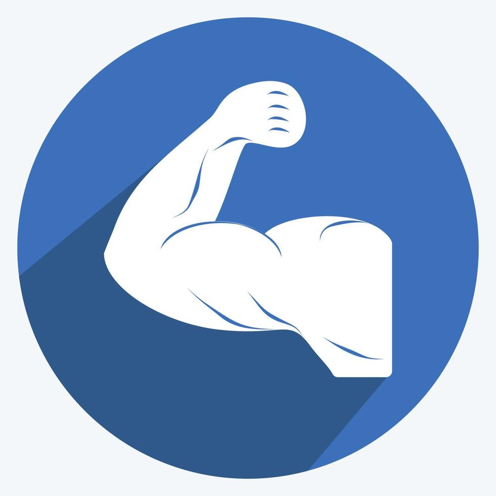 Icono de músculos en estilo de moda larga sombra aislado sobre fondo azul suave vector